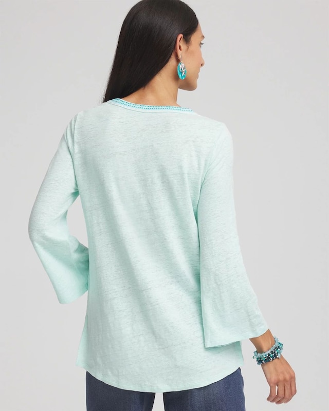 Linen Embroidered V-Neck Tunic - image 3